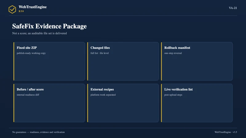 Evidence package visual of six deliverable cards.